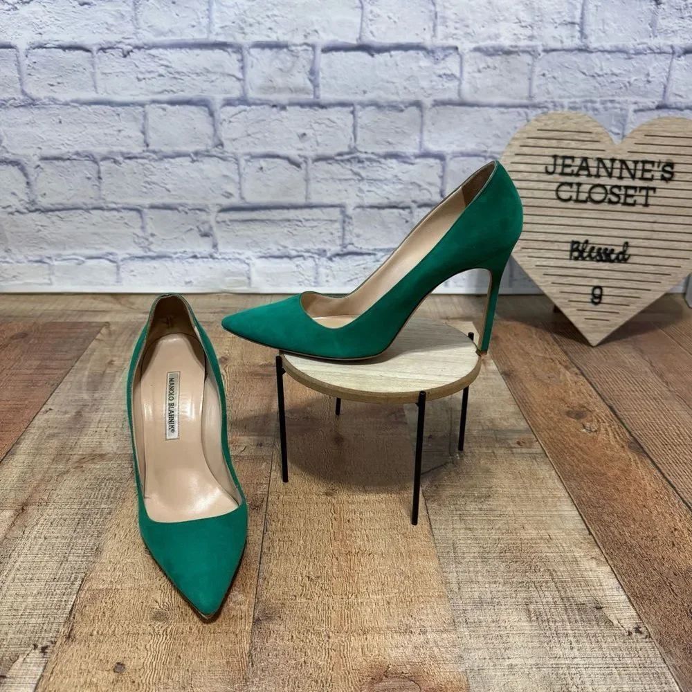Manolo blahnik BB pointed toe pump green size 40